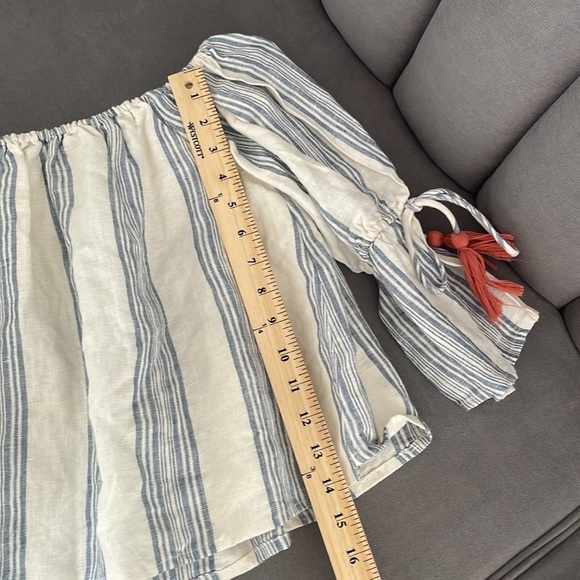 Anthropologie Tularosa Off Shoulder Linen Tassel Blouse Top Womens Small Blue - Picture 8 of 9